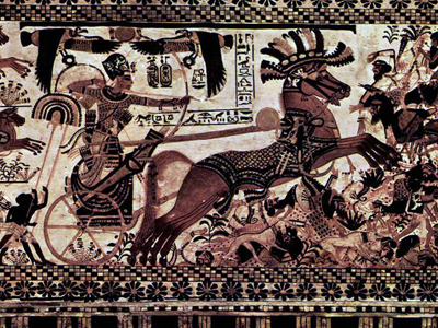 Тутанхамон на колеснице. Изображение из гробницы в Долине царей