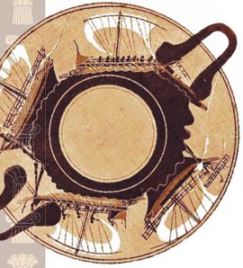 Торговые и военные корабли на чернофигурной чаше, 500 г. до н. э. Метрополитен-музей, Нью-Йорк