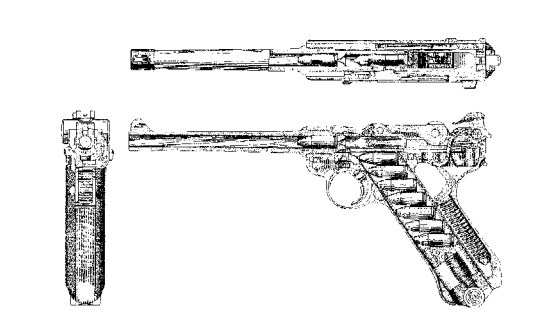 Схема устройства пистолета «Парабеллум» Р.04 (схема «Люгера нового»)