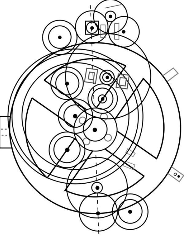 Схема расположения шестерён антикитерского механизма