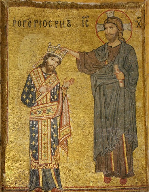 Христос коронует Рожера II. Сицилийская мозаика