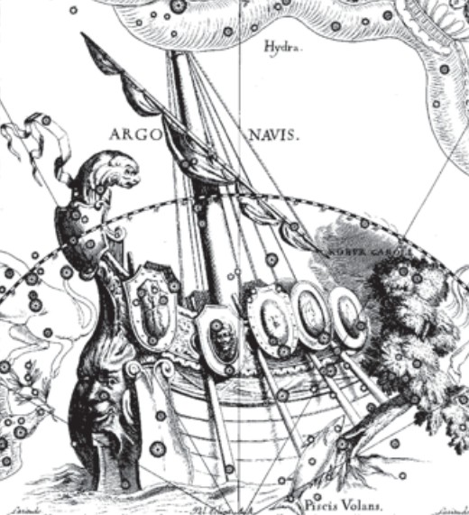 Созвездие Корабля Арго. Иллюстрация из астрономического атласа «Уранография» Я. Гевелия
