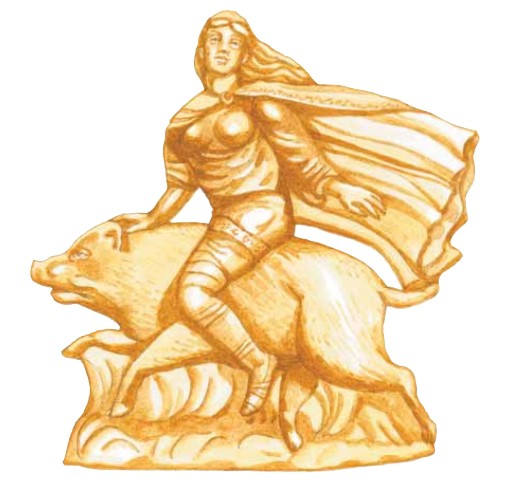 Скандинавская богиня Фрейя верхом на священном вепре Хильдисвини