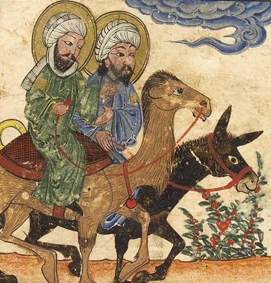 Пророк Мухаммед верхом на верблюде и пророк Исса (Иисус Христос) верхом на осле