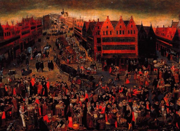 Неизвестный художник. Рыночная площадь в Антверпене. Конец XVI в.