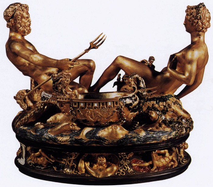 Сальера — солонка, изготовленная Бенвенуто Челлини для Франциска I. Золото, эмаль, чёрное дерево. 1540-154 3 гг. 