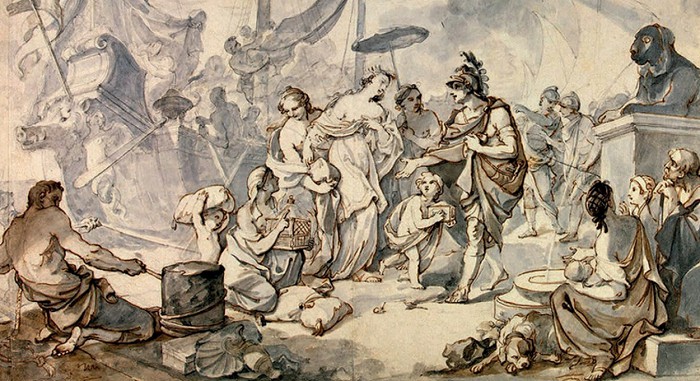 «Антоний встречающий Клеопатру». Шарль Жозеф Натюр, 1757 г.