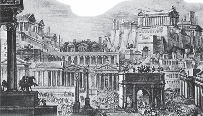 Вид на Тарпейскую скалу. Реконструкция XIX века