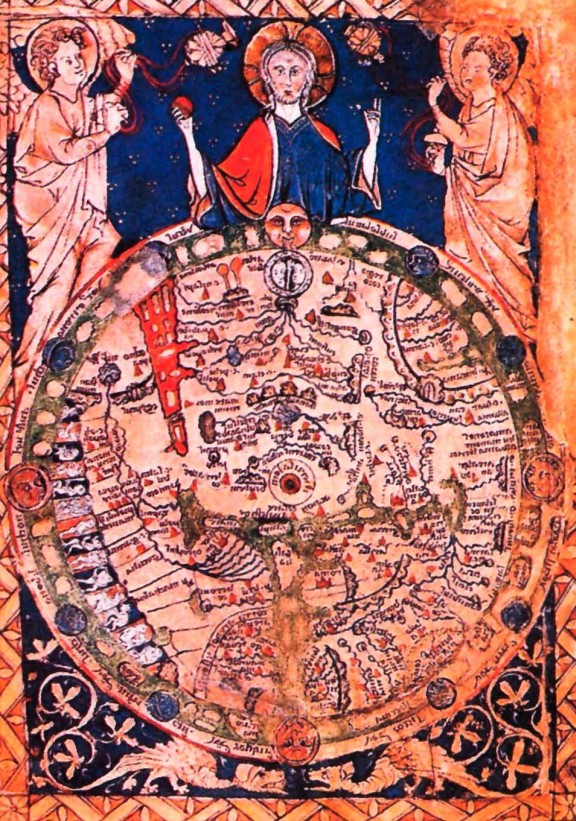 Средневековая карта мира с Иерусалимом посредине. Миниатюра. Англия. XIII в.