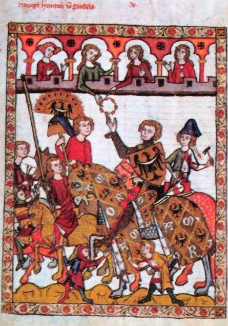 Рыцари и дамы. Миниатюра из «Латинского кодекса». XIV в.