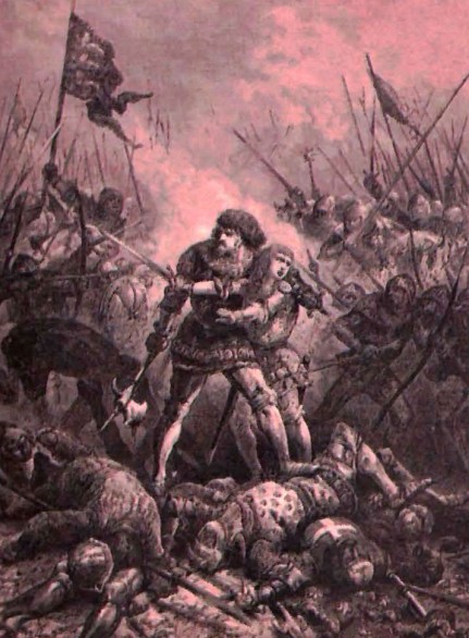 Иоанн Добрый и его сын Филипп в битве при Пуатье. Гравюра. XIX в.