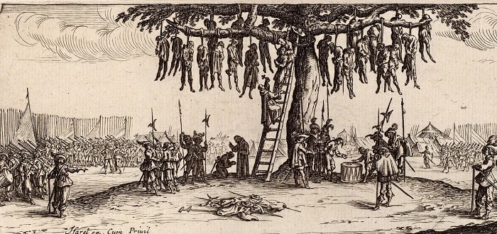 Ж. Калло. Повешенные. Гравюра из серии «Великие бедствия войны». 1633 г. 