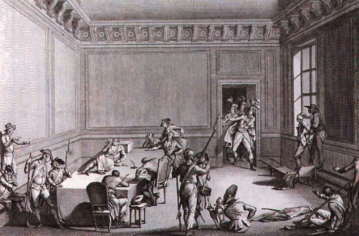 П. Г. Берто. Раненый Робеспьер на столе в приёмной Комитета общественного спасения. 1794 г. 