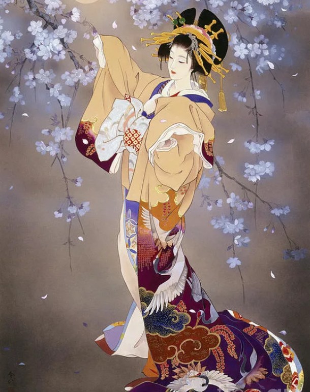 Японская красавица в традиционном кимоно. Япония. XVIII в