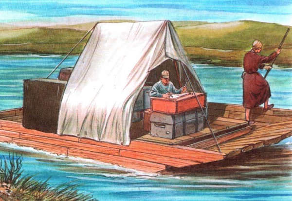Плоскодонное судно Свена Гедина на реке Тарим