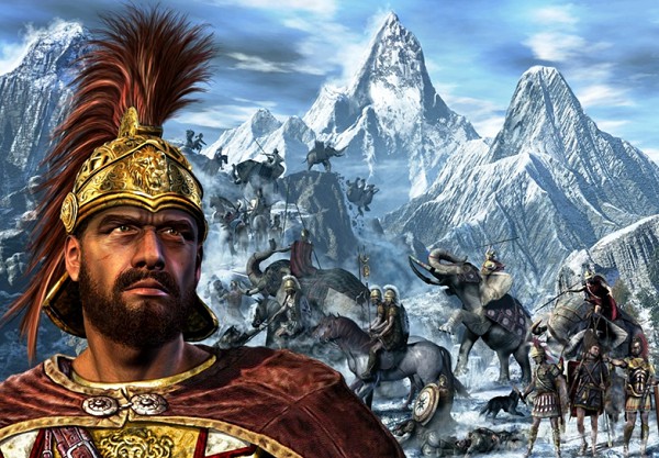Полководец Карфагена Ганнибал руководит переходом своих войск через Альпы