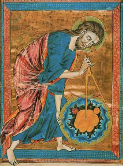 Господь-геометр использует циркуль при создании мира. Миниатюра из Bible moralisеe