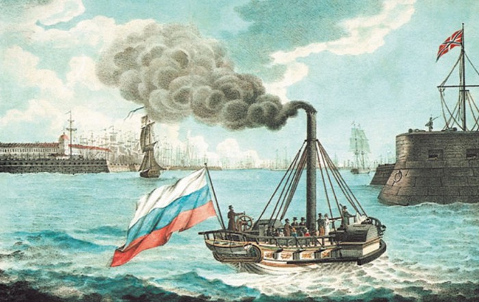 Британская карикатура на русский паровой флот накануне Крымской войны 1853–1856 гг. Национальный морской музей, Лондон