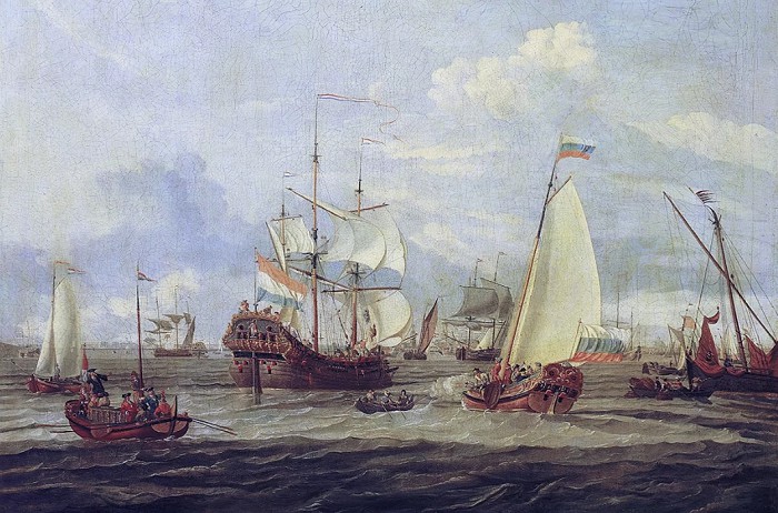 Пётр Великий осматривает корабль в Амстердаме. А. Сторк. Ок. 1700. Национальный морской музей, Лондон