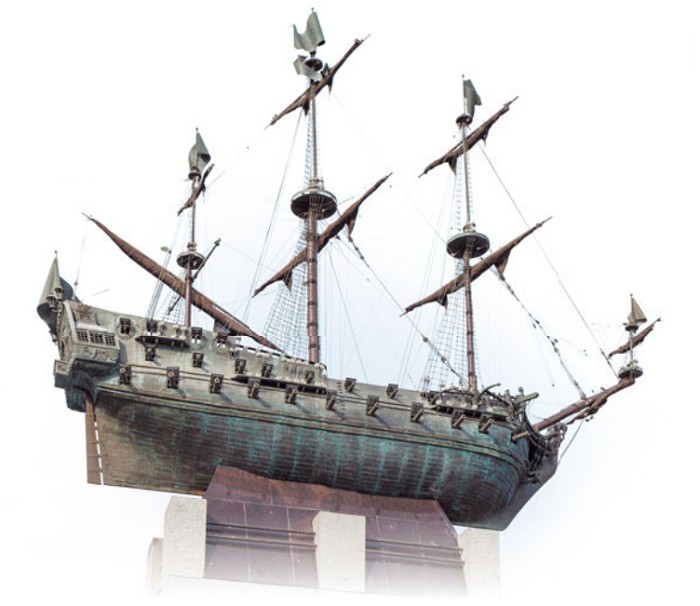 Памятный знак первому линейному кораблю Балтийского флота — 58-пушечному «Полтава», построенному в 1712 г. Воскресенская набережная, Санкт-Петербург