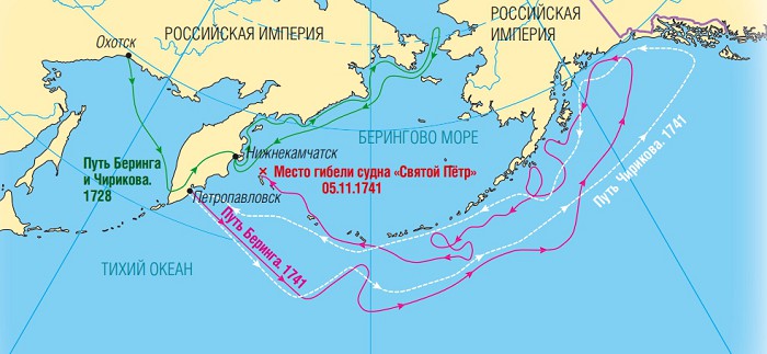 Карта плавания Беринга и Чирикова