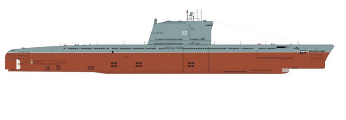Силуэт подводной лодки с баллистическими ракетами проекта АВ611. Подводная лодка Б-73