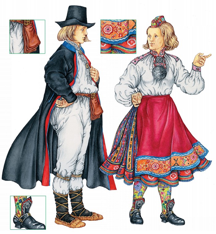 Женщина в туфлях с высокими язычками; мужчина в полотняных штанах