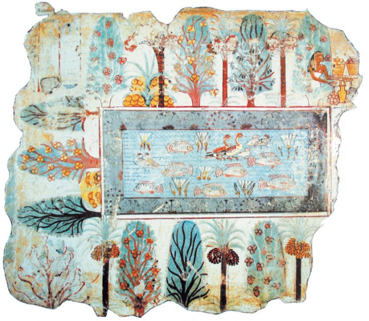 Пруд в саду. Фреска из гробницы Небамуна. Около 1380 г. до н. э. Британский музей, Лондон (Великобритания)