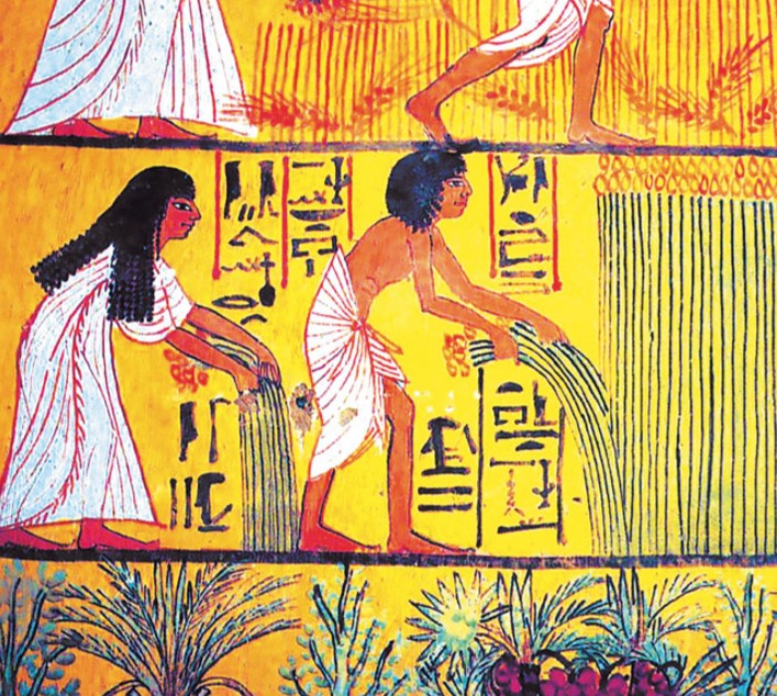 Изготовление папируса. Фрагмент росписи гробницы Сеннеджема. Луксор, Египет