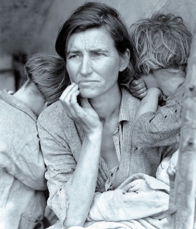 Портрет Флоренс Томпсон с детьми в годы Великой депрессии в США 
