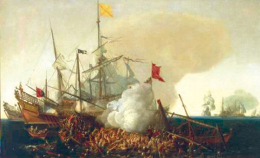 Испанский «Ман-о-Вар» вступает в бой с берберскими корсарами
