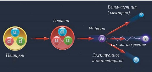 Более подробная схема распада нейтрона
