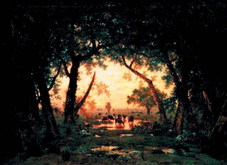 Теодор Руссо. Опушка леса в Фонтенбло Заход солнца. 1848–1850