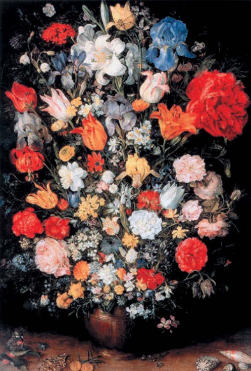 Ян Брейгель Старший Ваза с цветами, драгоценным камнем, монетами и раковиной Медь, масло. 1607