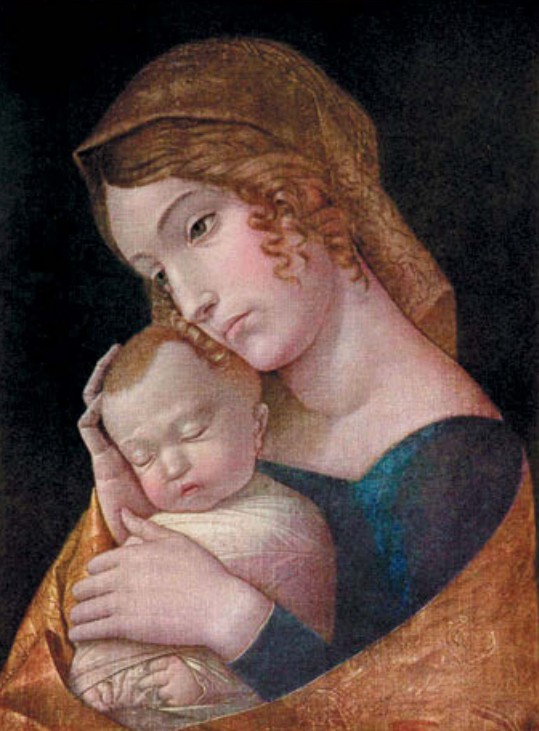 Андреа Мантенья Мария со спящим Иисусом Холст, клеевая краска. 1455