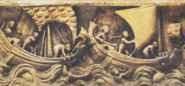 Античные парусные суда, изображенные на римском саркофаге II-III вв.