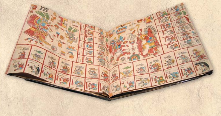 Страницы Бурбонского кодекса, на которых изображен календарь ацтеков. Национальный музей антропологии, г. Мехико