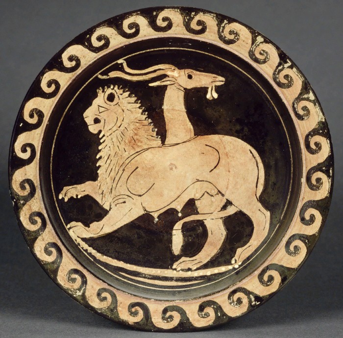 Химера. Изображение на блюде IV в. до н. э. Лувр
