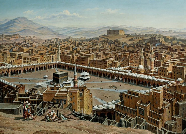 Мечеть аль-Харам в панораме Мекки, XIX в.