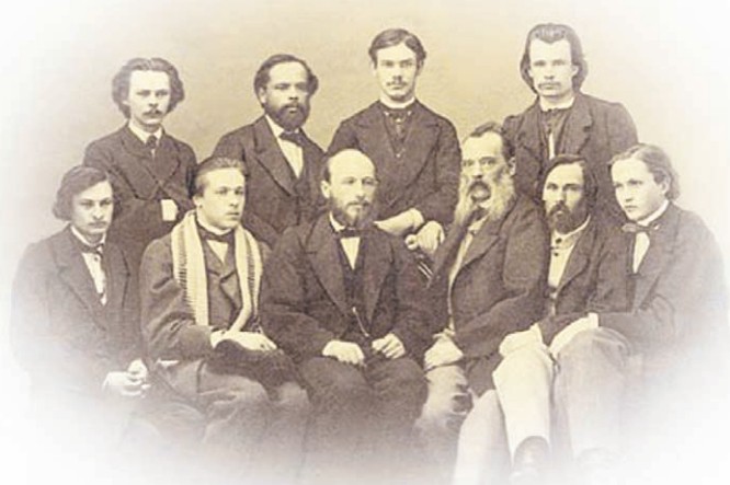 А. М. Бутлеров (в центре) с коллегами