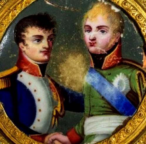 Встреча Наполеона и Александра I в Тильзите. Миниатюра неизвестного художника. 1807 г. 