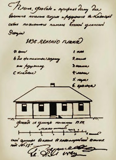Чертёж дома военного поселения с автографом А.А. Аракчеева 