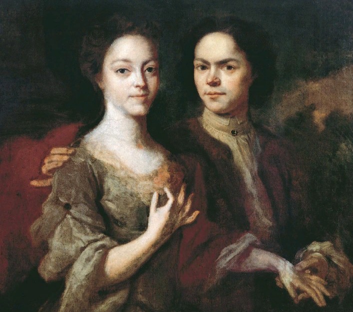 Автопортрет с женой. Худ. А. Матвеев. 1729 г. 