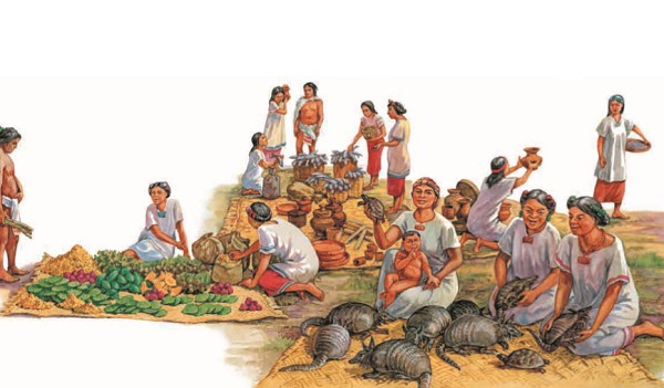 На городских рынках ацтеки продавали овощи, фрукты и другие продукты питания