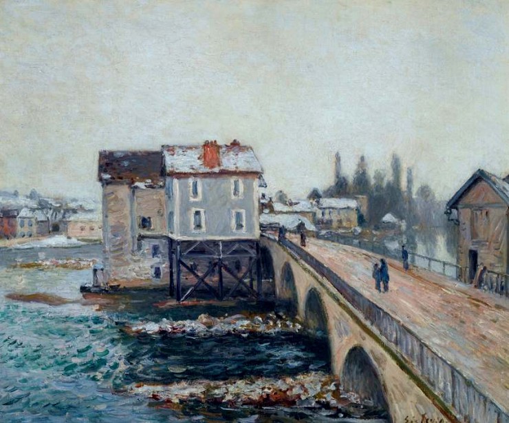 А. Сислей. Мост и мельница в Море. Влияние зимы. 1890