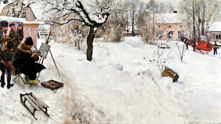 К. Ларсон. Пленэрист. Зимний мотив, Стокгольм. 1886