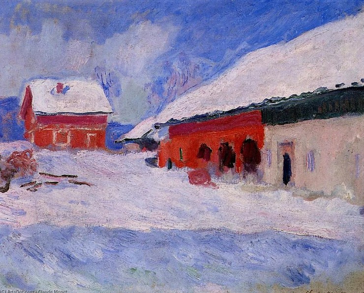 К. Моне. Красные дома Бьорнегаарда в снегу. 1895