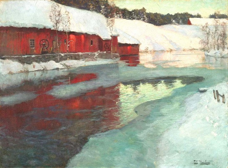 Ф. Таулов. Здание завода рядом с замерзшей рекой. 1892
