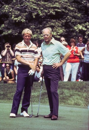 Джек Никлаус и бывший президент Джеральд Форд, Мемориальный турнир, 1977 г.