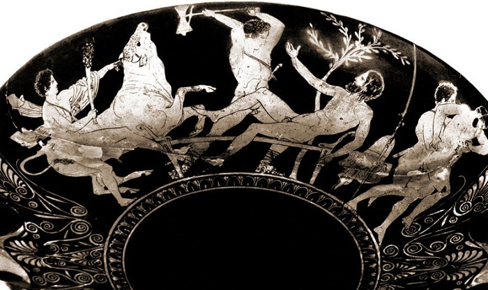 Деяния Тесея, центральный фрагмент – убийство Прокруста, ок. 420–410 гг. до н. э.